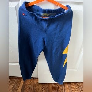 Aviator Nation sweatpants. Kids. Blue with yellow lightning bolt.